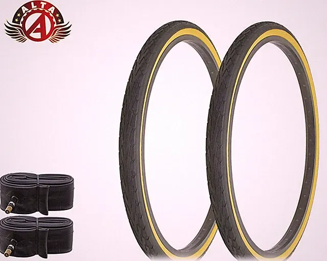 2 ALTA BICYCLE WIRE BEAD TIRES 26 x 1.75 BLACK/GUM CORDOBA SEMI-SLICK w/TUBES.