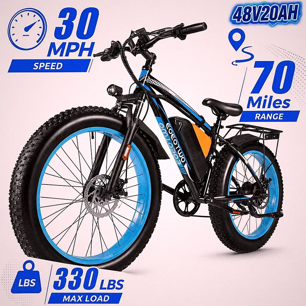 26"Fat Tire Electric Bike for Adults 30MPH 70Mile 1500W Offroad Mountain Bicycle