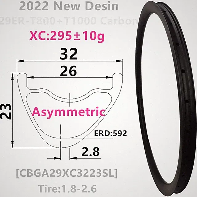 29er Asymmetric Mountain Bike Rims Tubeless Hookless MTB Carbon Fiber Wheels