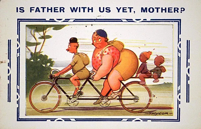 A/s TAYLOR Fat Woman Cute Kids Family TANDEM BICYCLE BIKING Postcard