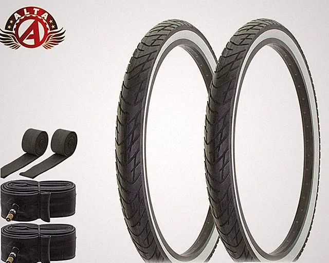 ALTA BICYCLE WIRE BEAD CRUISER TIRES 26 x 2.125 WHITEWALL BEACHBUM SLICK 6pc SET