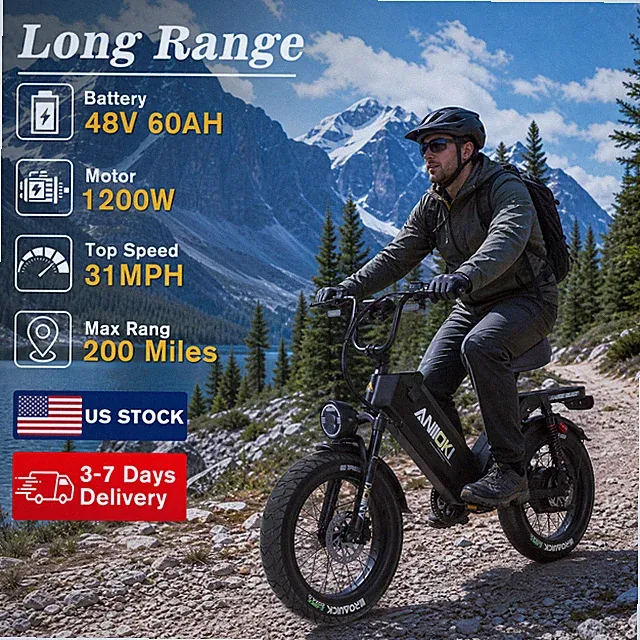 ANIIOKI 20" Fat Tire Electric Bike 200Miles Range 31 MPH Fast Ebike US Stock
