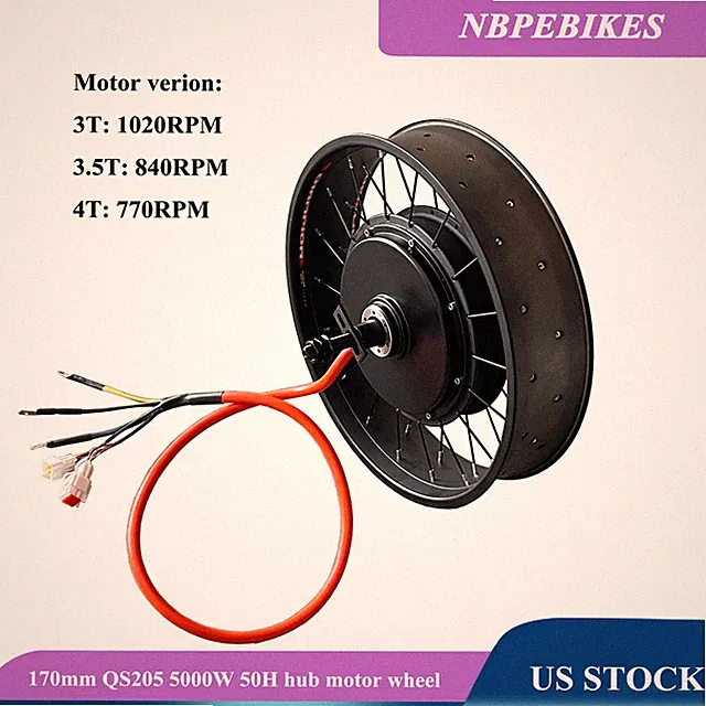 US stock:QS205 48-72V 5000W 170/190mm 50H BLDC hub motor wheel